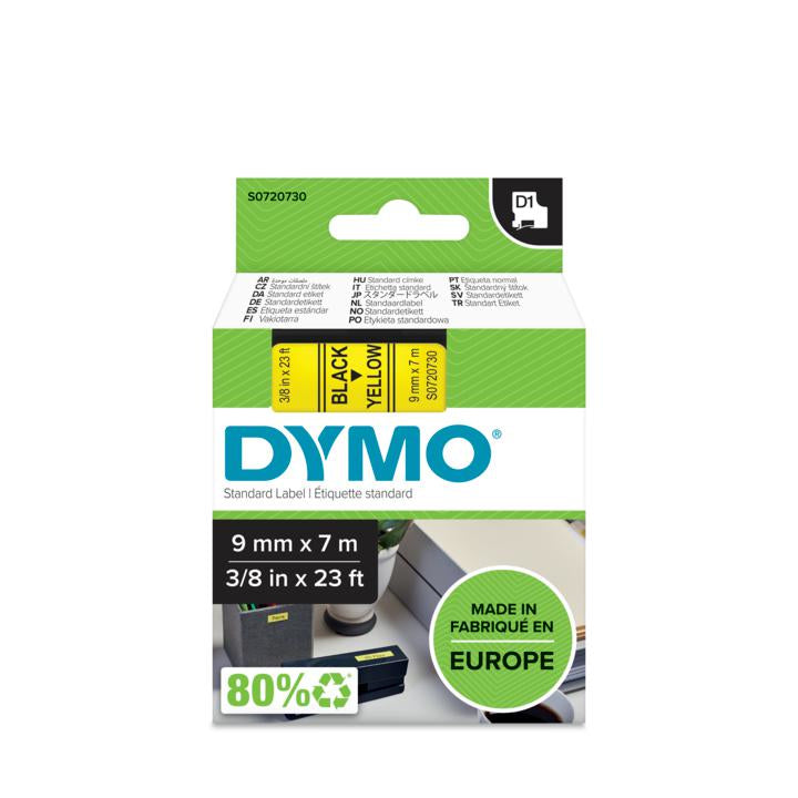 DYMO Schriftband – 9 mm × 7 m, Gelb, Schwarz – D1-TAPE