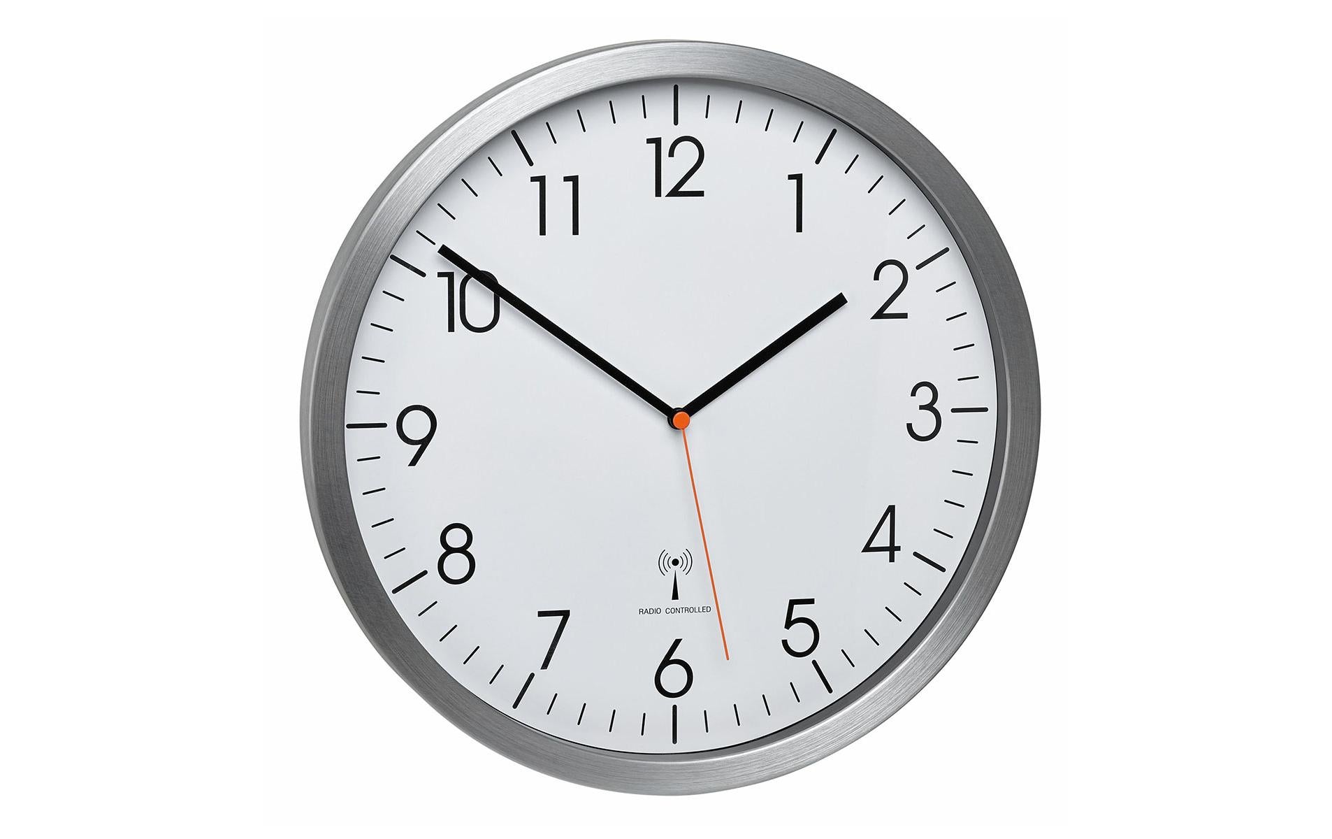 TFA-Dostmann TFA Dostmann Wanduhr – Funk, analog, lautlos, Ø 30,5 cm, silber, Aluminium/Glas