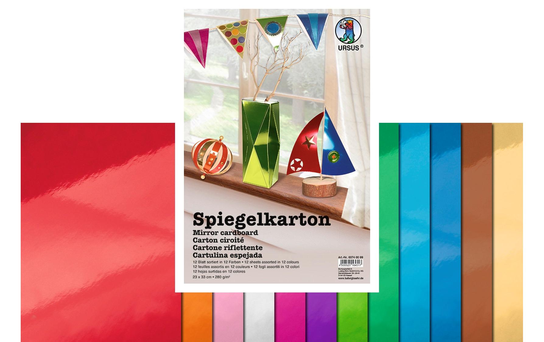 URSUS Fotokarton – 33 × 23 cm, 280 g/m², farbig sortiert, 12 Blatt, für Laserdrucker