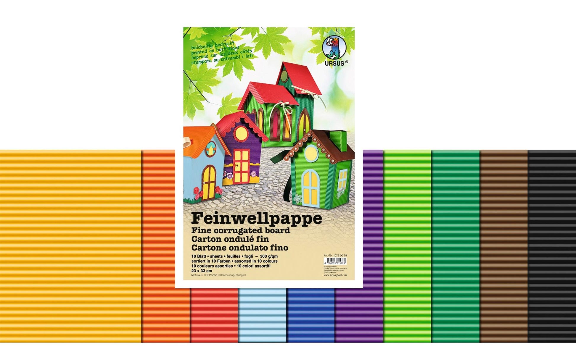 URSUS Feinwellpappe, 23 × 33 cm, Mehrfarbig, 260 g/m², 10 Bogen