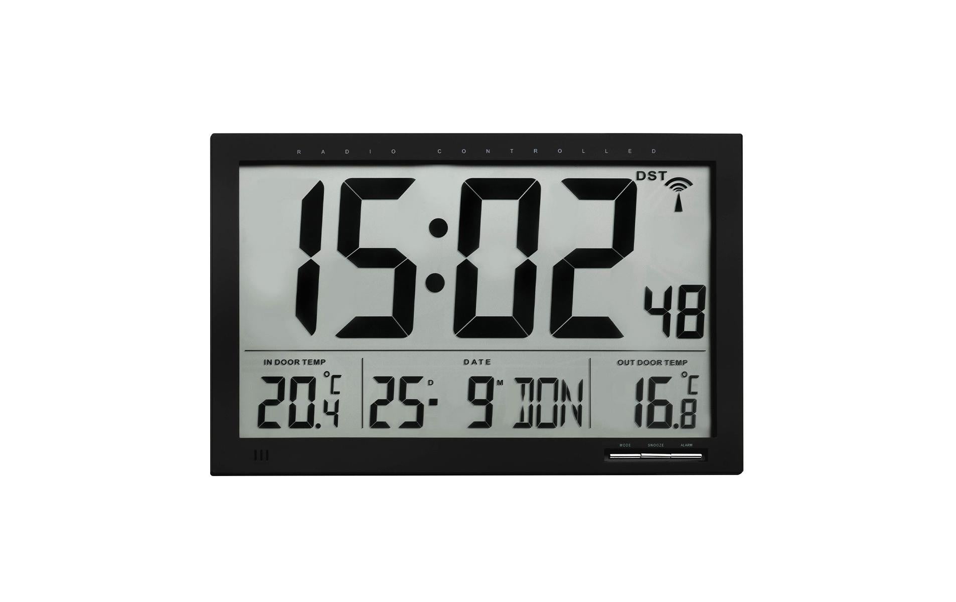 TFA-Dostmann TFA Dostmann Wanduhr – Digital, Funk, Thermometer, lautlos, 37 × 23 × 2,9 cm, schwarz