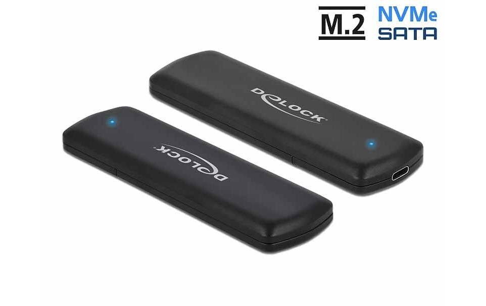 DeLOCK 1-Bay SSD-Gehäuse – USB 3.2 Gen 2 (10 Gbit/s), USB-C, für M.2 NVMe/SATA (Key M)