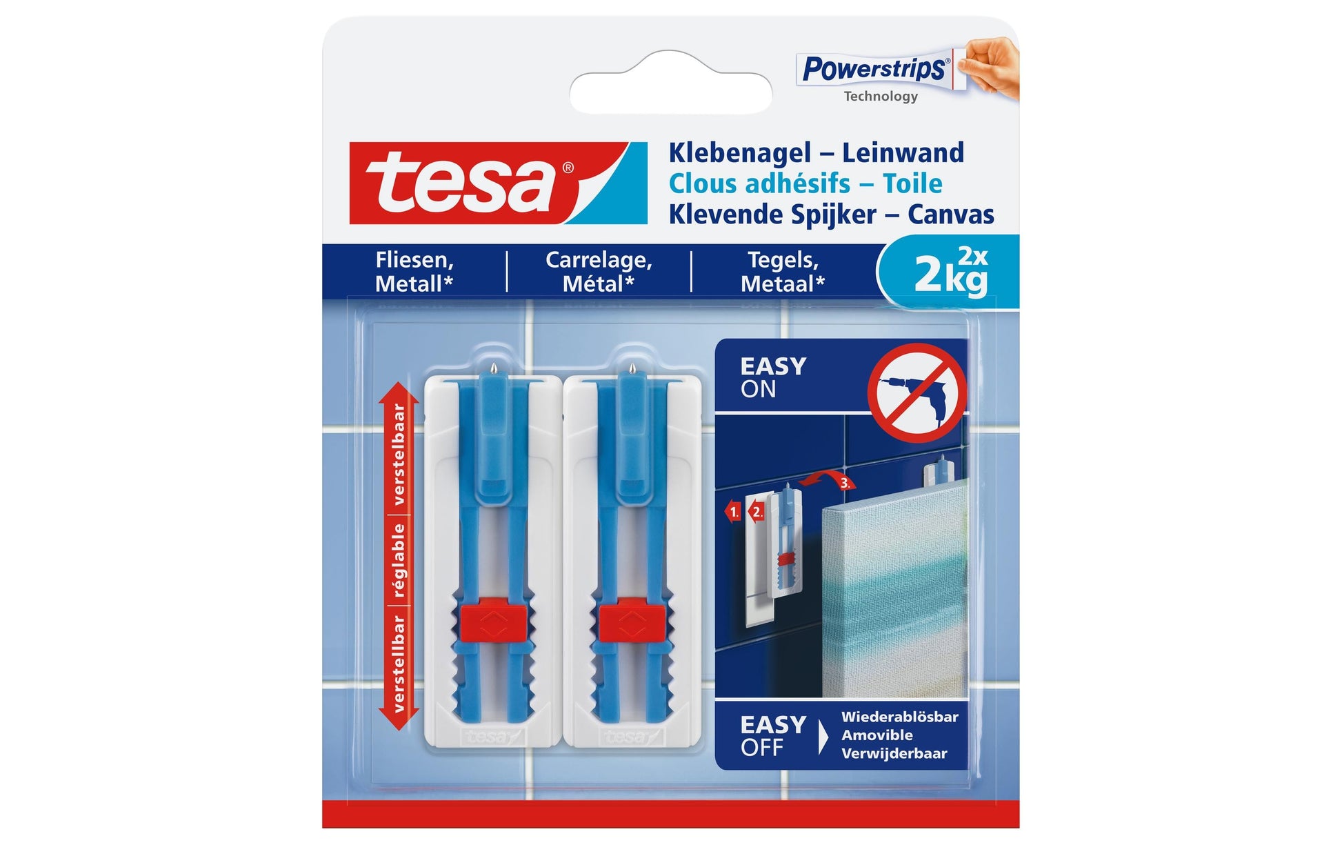 TESA Haken – Kunststoff/Metall – Blau/Weiss (2 kg) – 2 Stück
