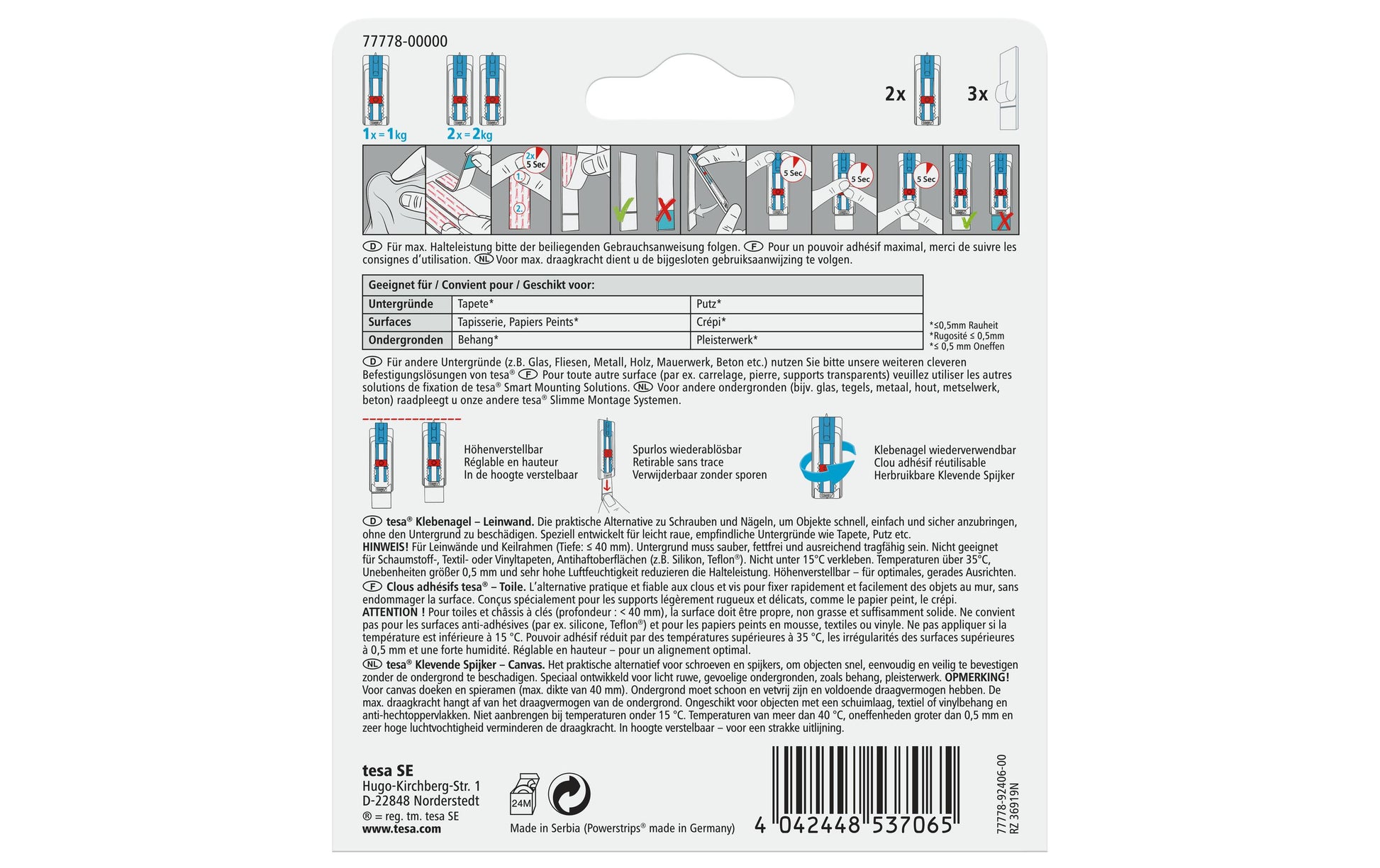 TESA Klebenagel – Kunststoff, Weiss, 12 × 14 × 1,3 cm – 2er-Pack