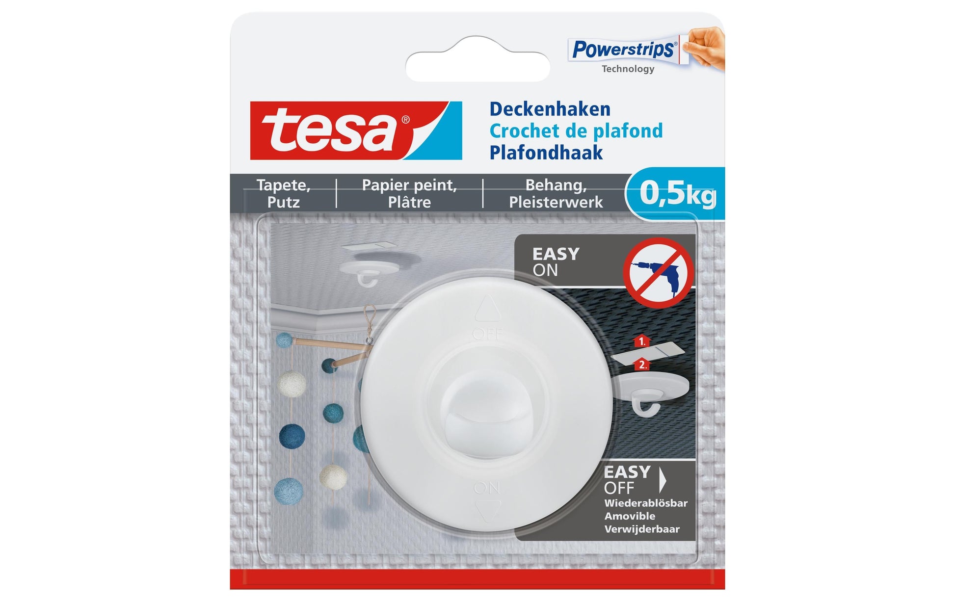 TESA Deckenhaken – Kunststoff, weiss, 12 × 14 × 2,9 cm – 1er-Pack