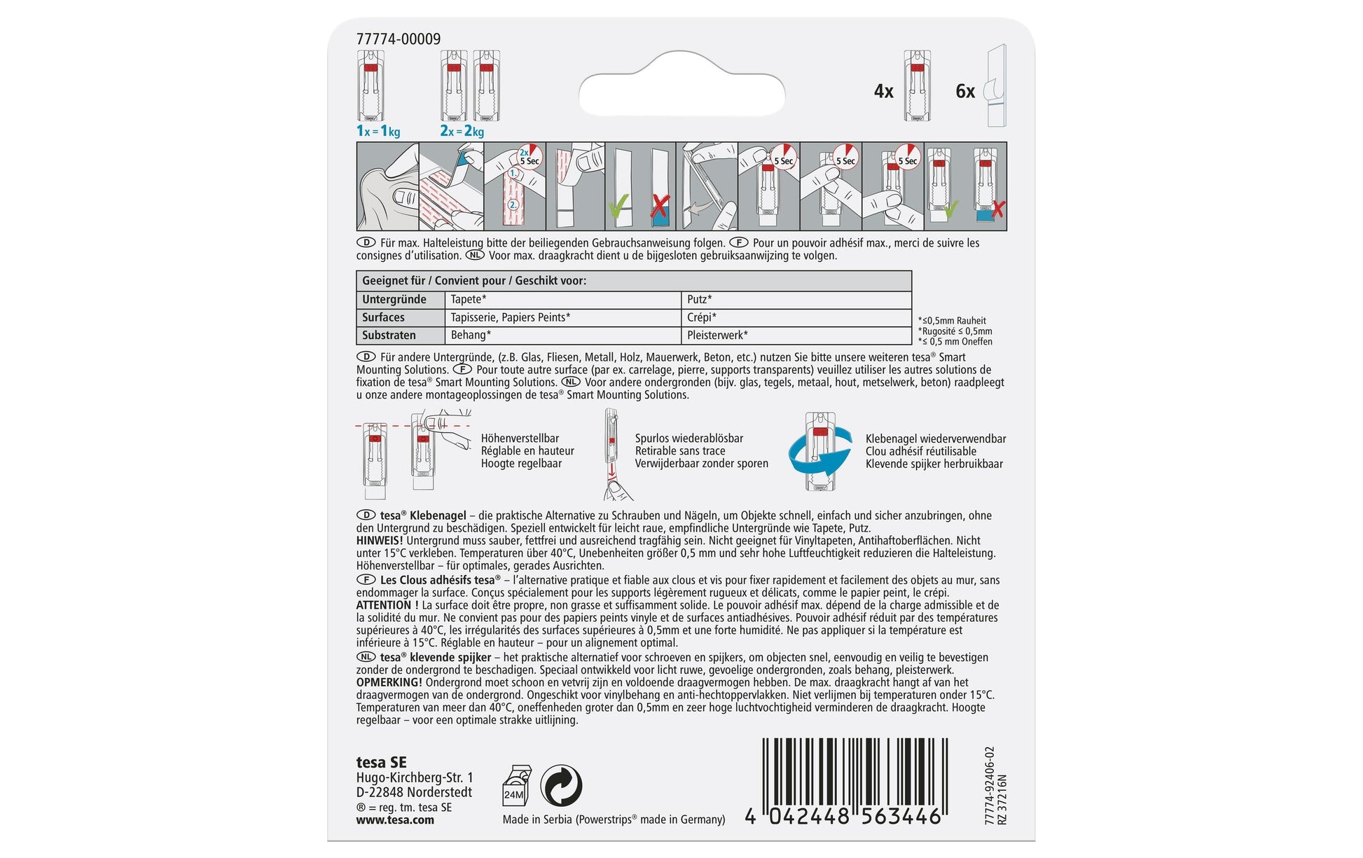 TESA Haken – Polystyrol – rot/weiss – 1 kg – 4 Stück