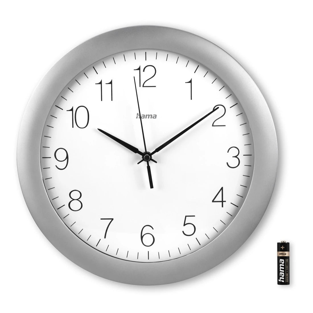 Hama Wanduhr – Funk, analog, Ø 30 cm, Silber, Kunststoff/Glas