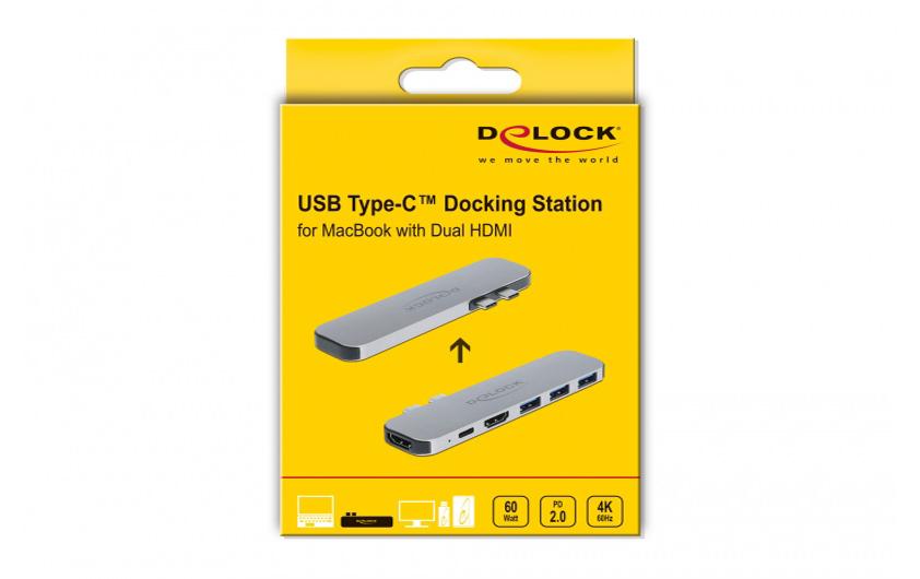 DeLOCK 87753 Dockingstation – Thunderbolt 3, 2× HDMI, 3× USB-A, 1× USB-C, 60 W PD
