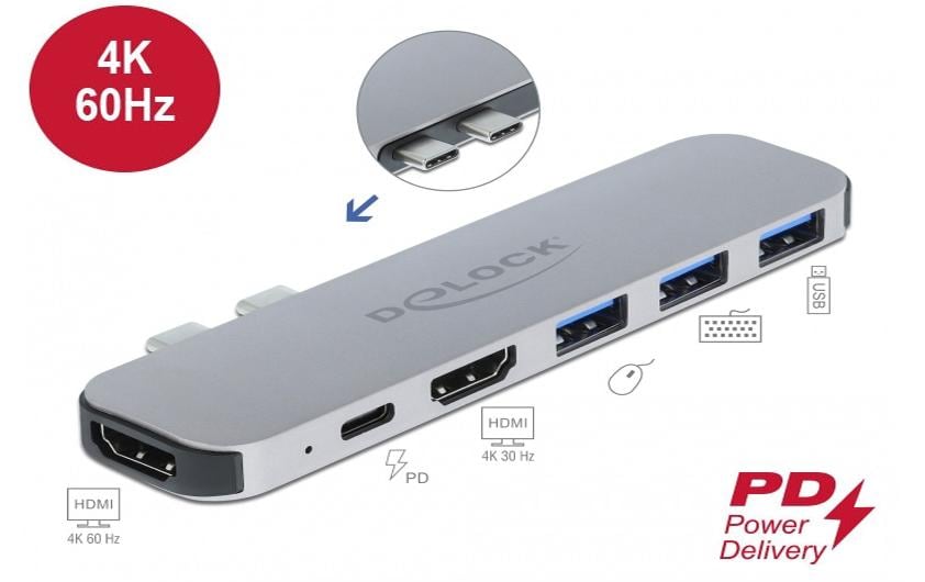 DeLOCK 87753 Dockingstation – Thunderbolt 3, 2× HDMI, 3× USB-A, 1× USB-C, 60 W PD