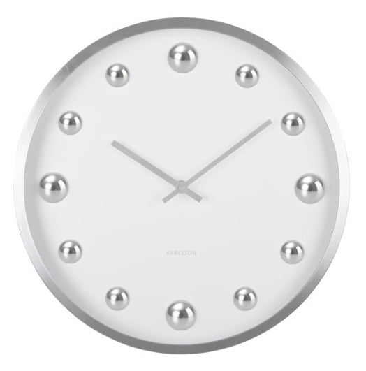 Karlsson Shiny Dots Wanduhr – Analog, Ø 35,5 cm, Weiss, Aluminium