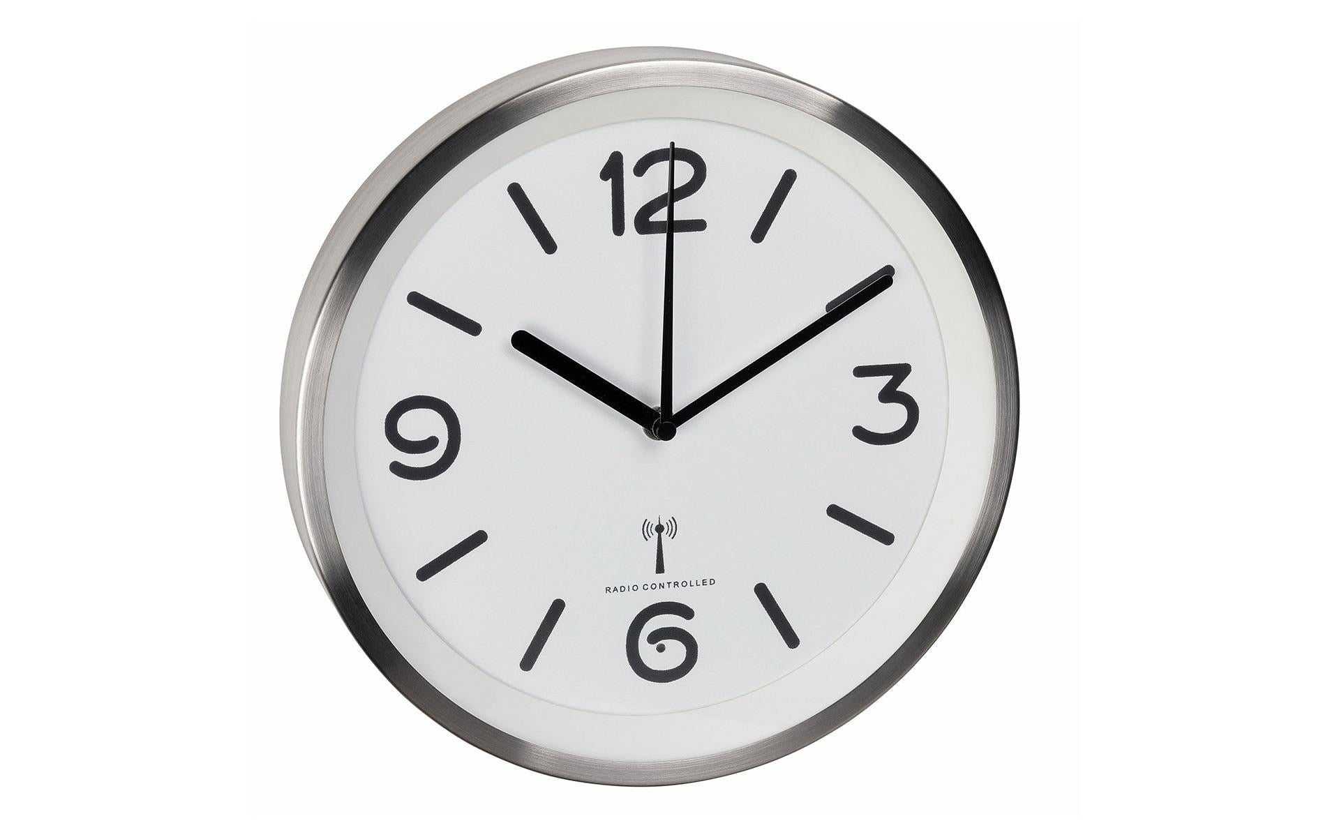TFA-Dostmann TFA Dostmann Wanduhr – Funk, analog, Ø 25,3 cm, Silber/Weiss, Aluminium/Glas