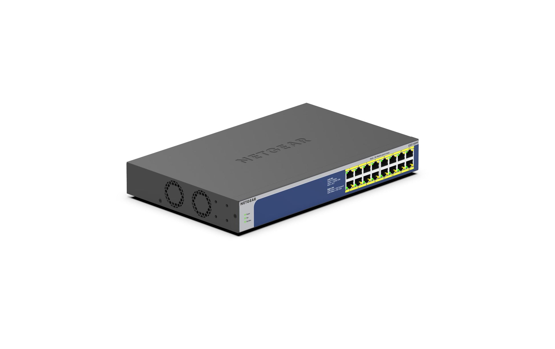 NETGEAR GS516PP – Unmanaged Switch – 16× 1G, PoE+, PoE-Budget 260 W, 19"