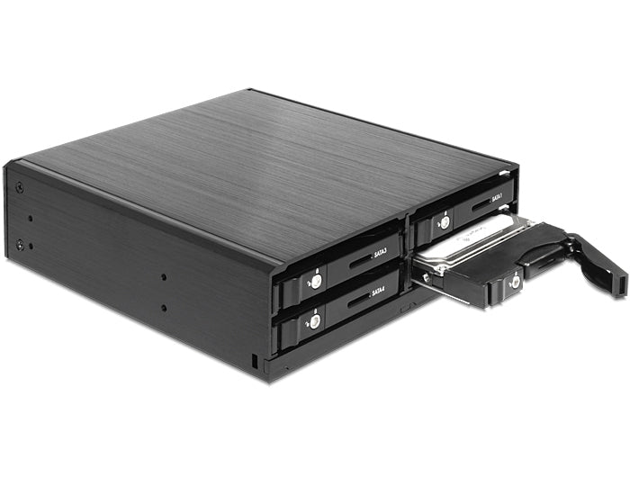 DeLOCK 47220 HDD-Einbausatz – 4× 2,5" HDD in 5,25" Einschub, 6 Gbit/s, Hot-Swap, abschliessbar, Schwarz