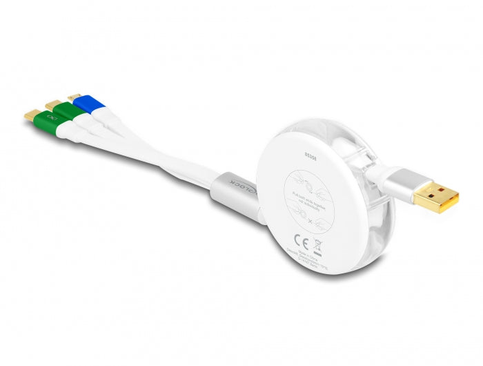 DeLOCK Multi-Kabel – 3-in-1 USB-A auf USB-C/Micro-USB 1,13 m, aufrollbar, weiss