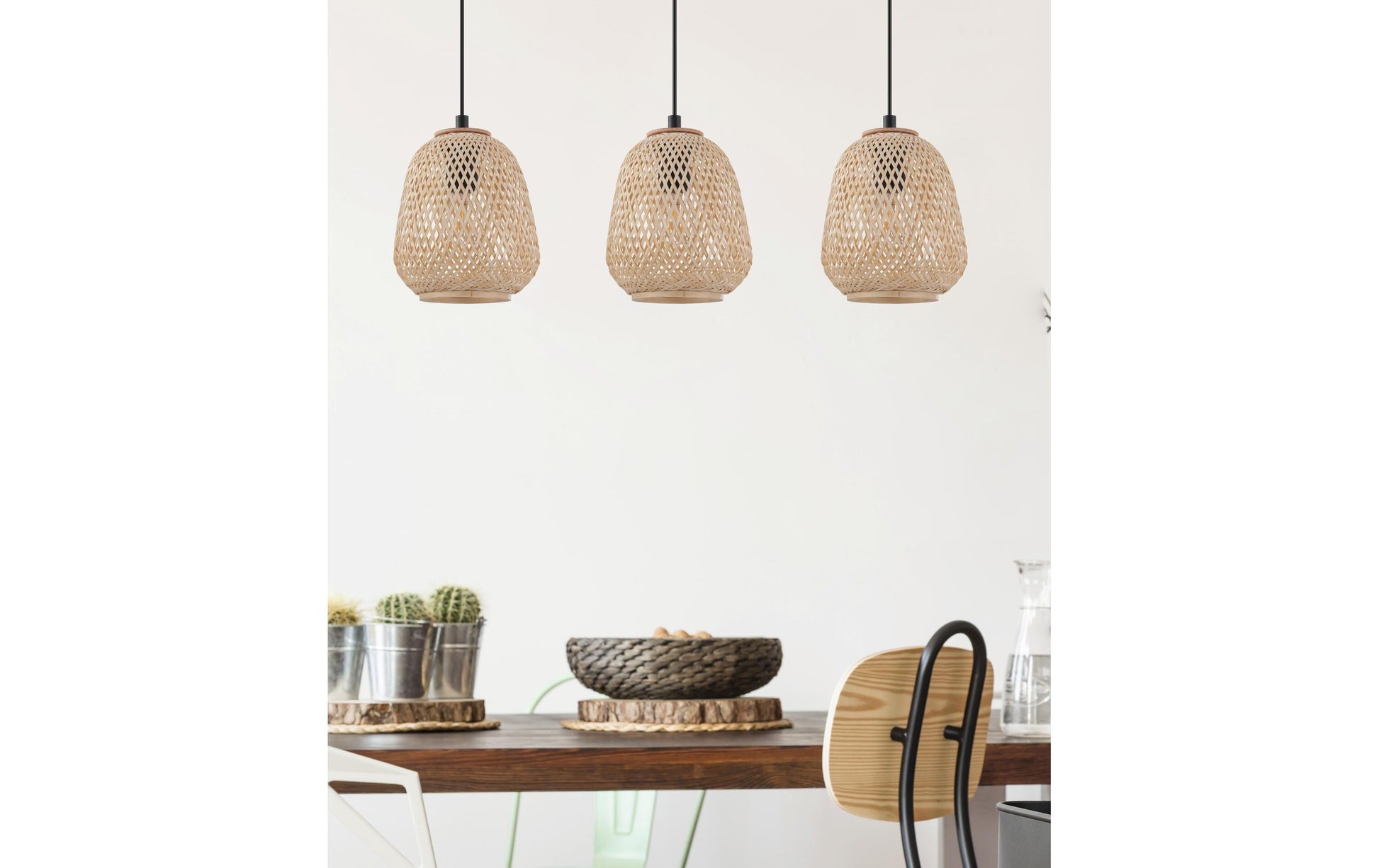 EGLO Hängeleuchte DEMBLEBY – 20 × 110 cm, 120 W, dimmbar, schwarz/holz, exkl. Leuchtmittel, E27, 3-flammig