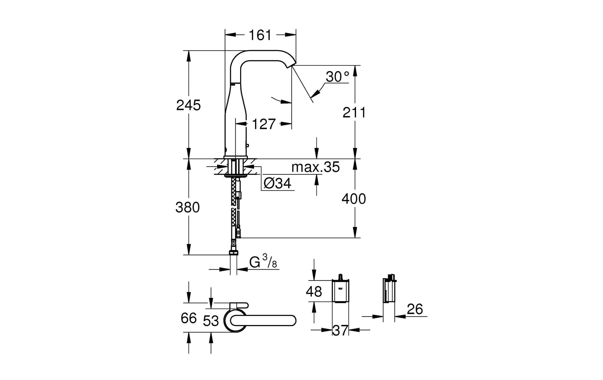 GROHE Badebatterie (Unterputz) Essence E – 20,8×56×8,7 cm, Edelstahl, Infrarot-Elektronik, Chrom