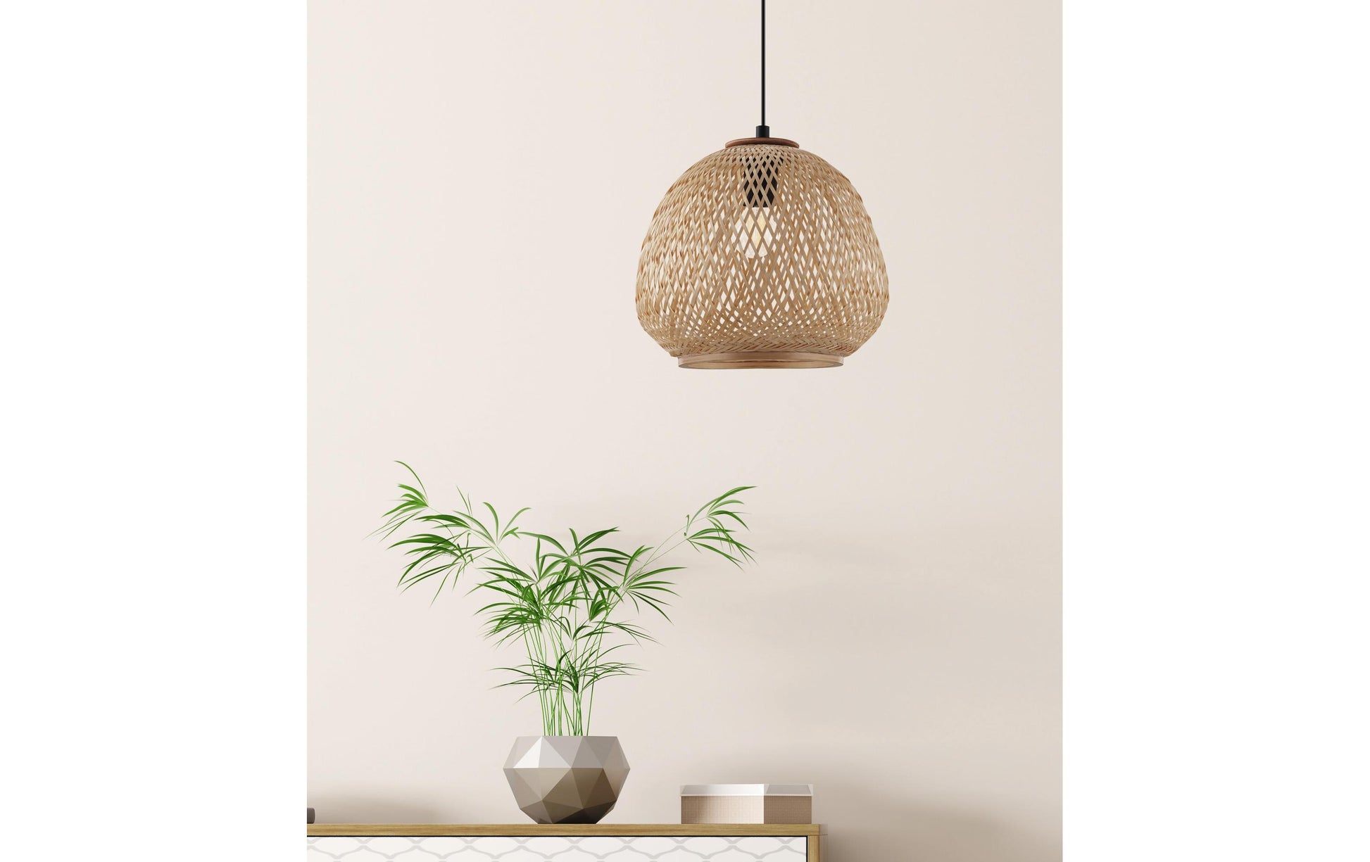 EGLO Deckenleuchte Dembleby – Ø 32 × 110 cm, 40 W, dimmbar, exkl. E27, schwarz/holz