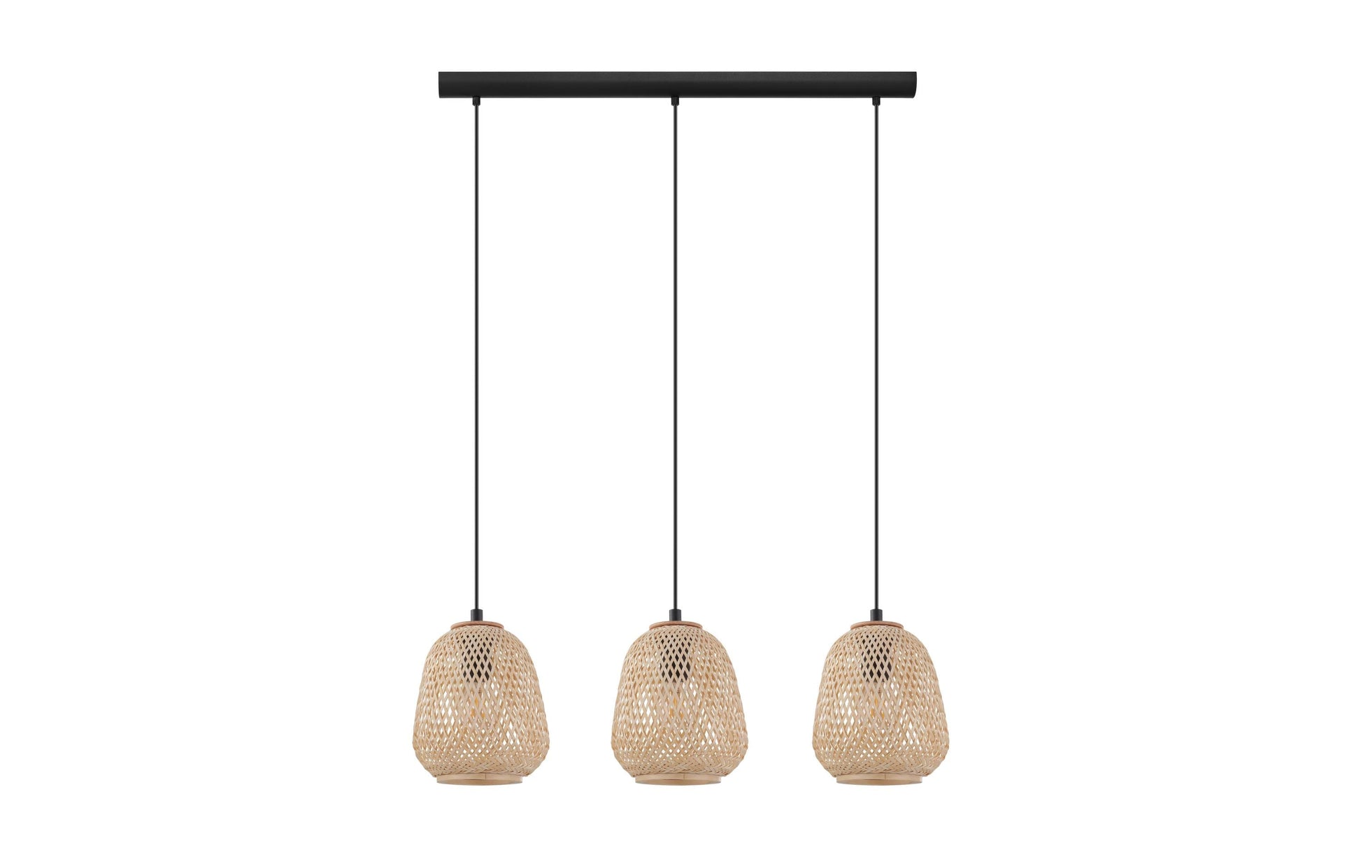 EGLO Hängeleuchte DEMBLEBY – 20 × 110 cm, 120 W, dimmbar, schwarz/holz, exkl. Leuchtmittel, E27, 3-flammig