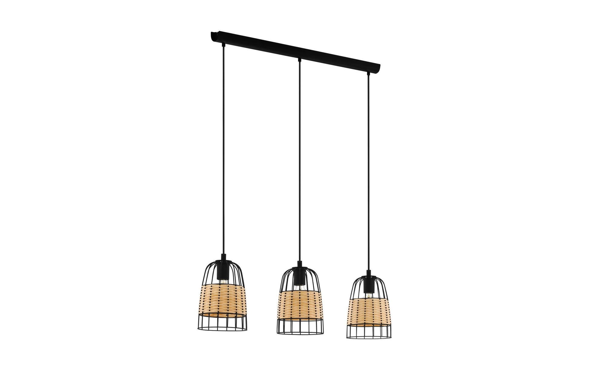 EGLO Anwick Hängeleuchte – 18 × 88 × 110 cm, 120 W, dimmbar, schwarz/natur, 3-flammig, E27, exkl. Leuchtmittel