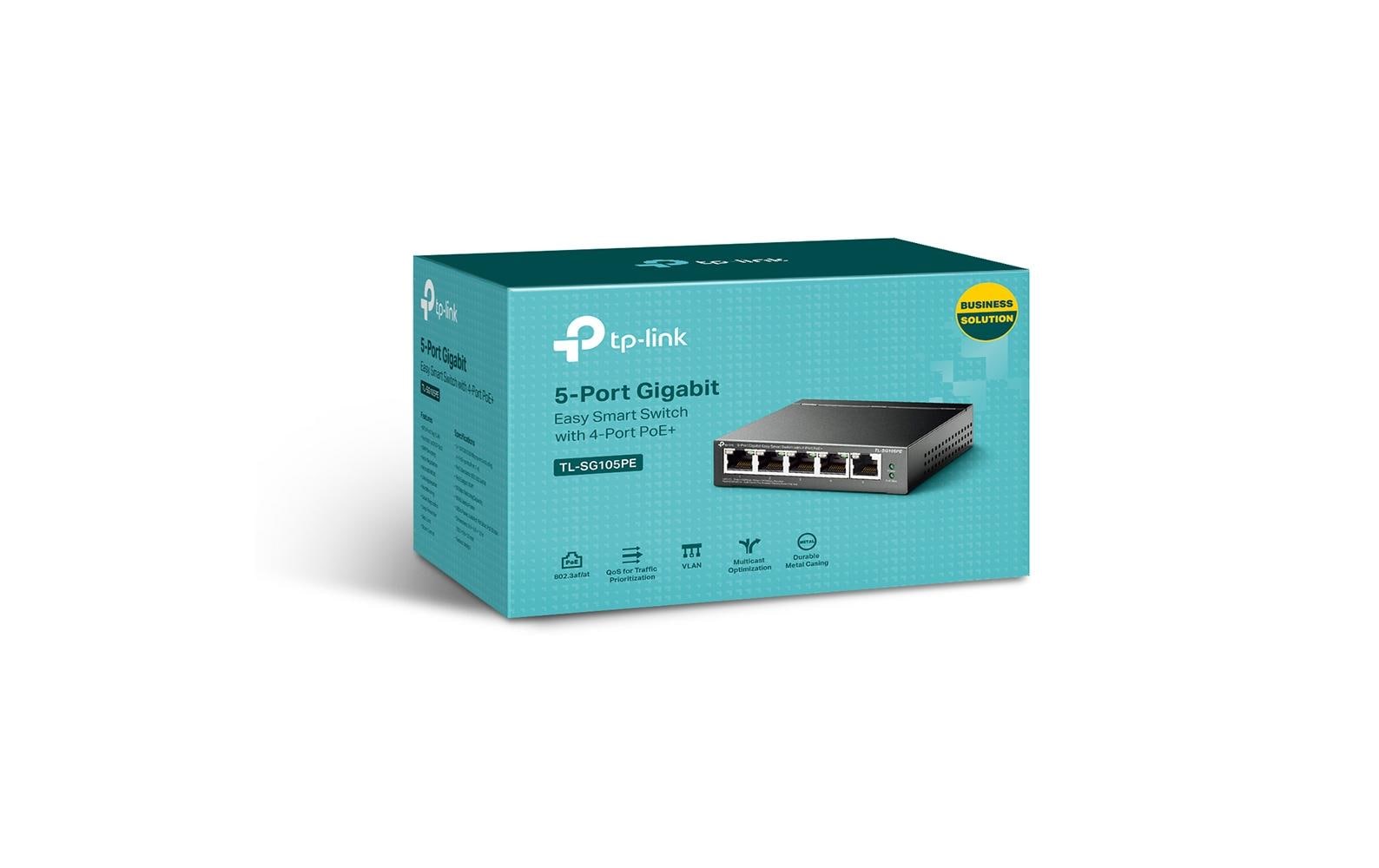 TP-Link TL-SG105PE – Managed L2 Switch – 5× 1G, 4× PoE+, PoE-Budget 65 W, Desktop