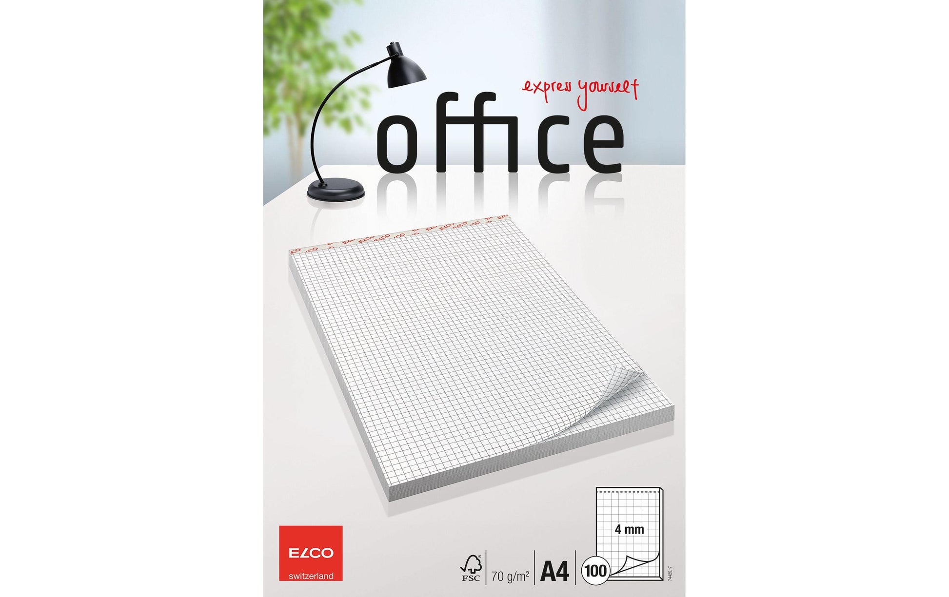 Elco Notizblock A4, kariert 4 mm, geheftet, 100 Blatt, perforiert, 70 g/m² – weiss