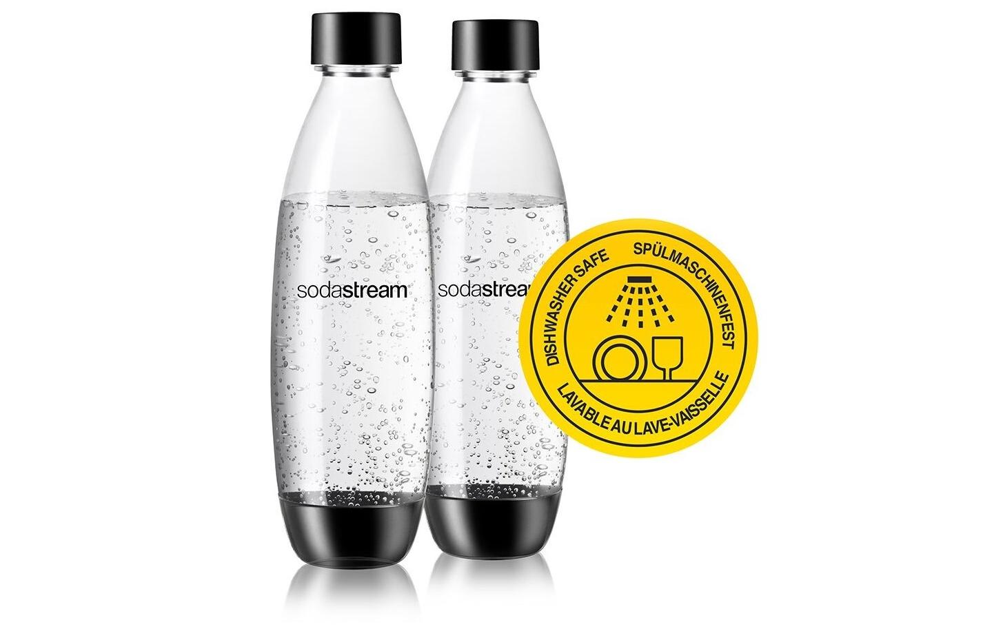 SodaStream Karbonisiererflasche Fuse – 1 l, spülmaschinenfest, 2 Stk., Kunststoff, Schwarz/Transparent