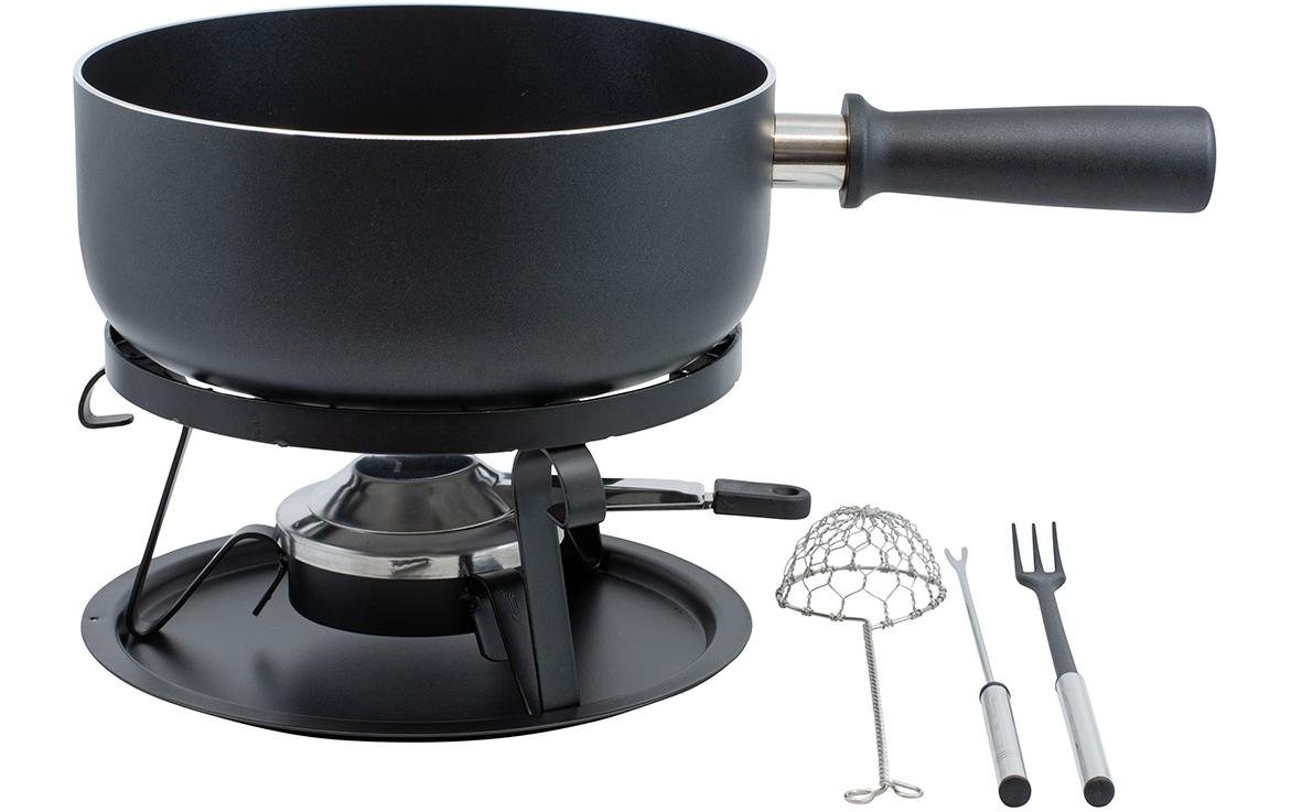 Kadastar Fondue-Set – Ø 22 cm, Aluminium/Edelstahl, für Käsefondue, Induktion, Schwarz, 6 Personen, 22 Teile