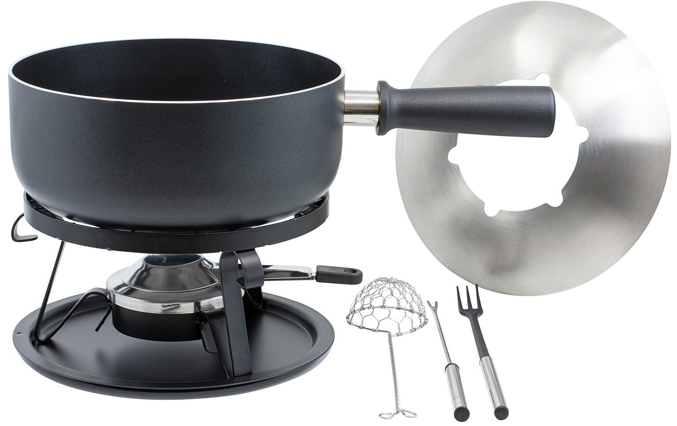 Kadastar Fondue-Set – Ø 22 cm, Aluminium/Edelstahl, für Käsefondue, Induktion, Schwarz, 6 Personen, 22 Teile