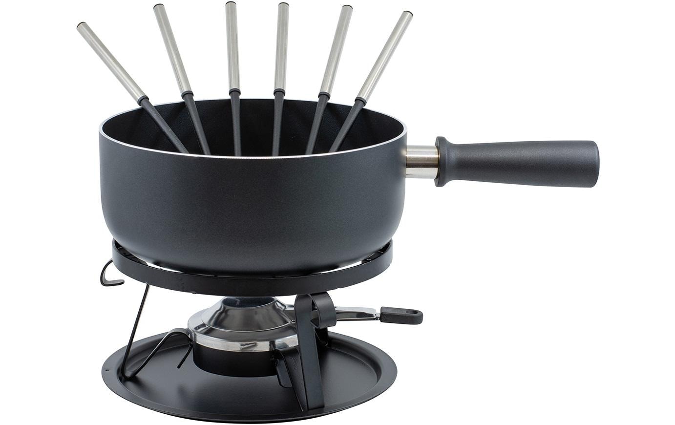 Kadastar Fondue-Set – Ø 22 cm, Aluminium/Edelstahl, für Käsefondue, Induktion, Schwarz, 6 Personen, 22 Teile