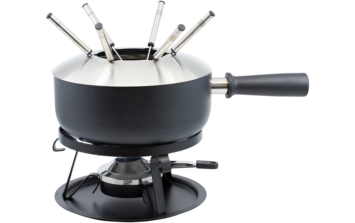 Kadastar Fondue-Set – Ø 22 cm, Aluminium/Edelstahl, für Käsefondue, Induktion, Schwarz, 6 Personen, 22 Teile