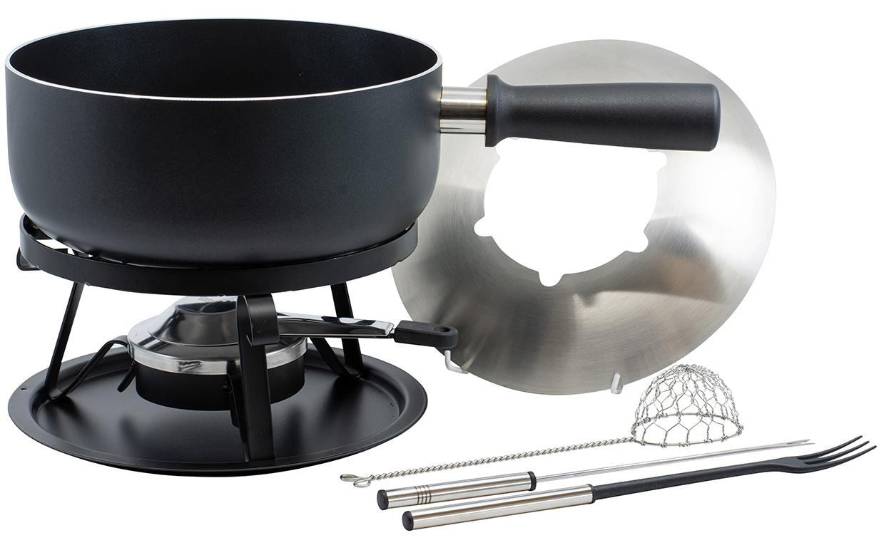 Kadastar Fondue-Set – Ø 22 cm, Aluminium/Edelstahl, für Käsefondue, Induktion, Schwarz, 6 Personen, 22 Teile