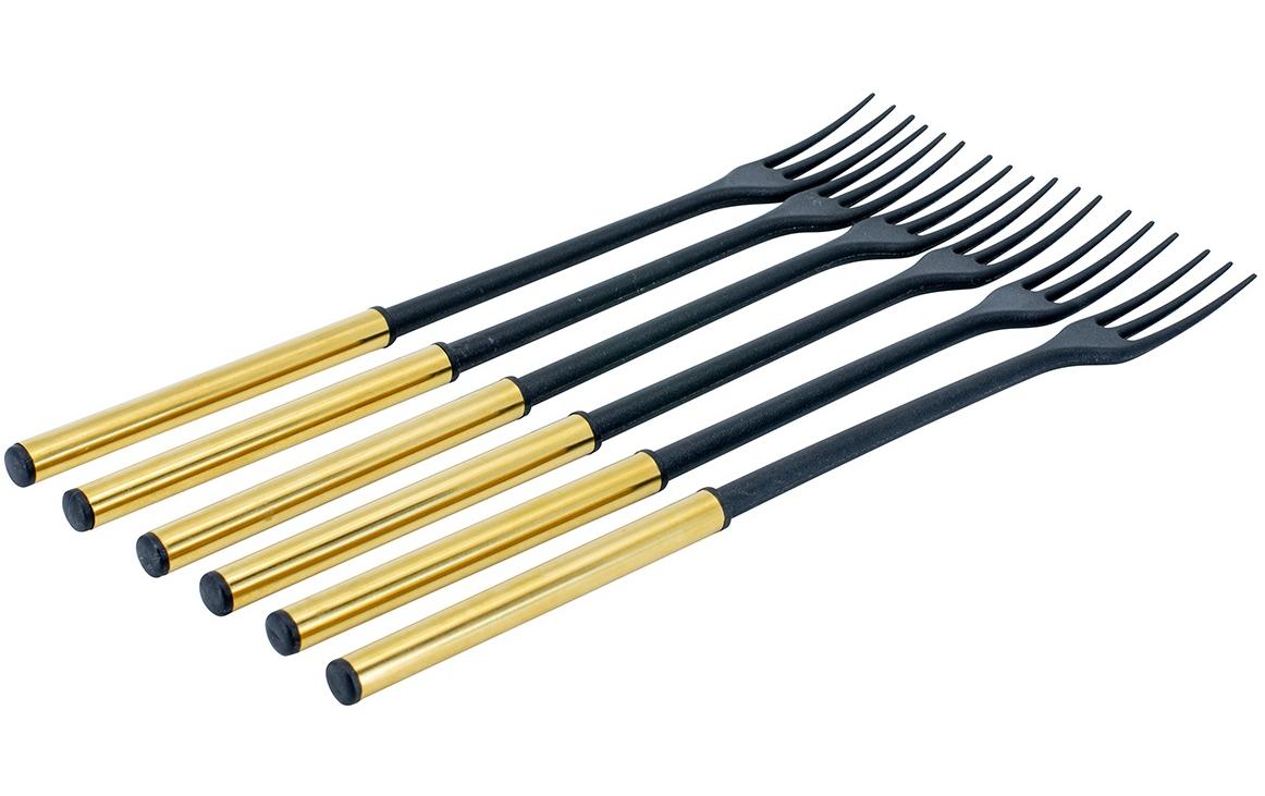 Kadastar Fonduegabeln – 6er-Set, 26 cm, Kunststoff, Griff Edelstahl, Gold, für Käsefondue, spülmaschinenfest