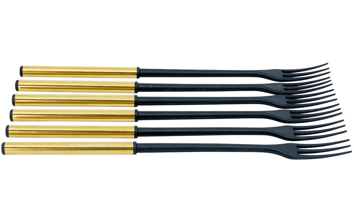 Kadastar Fonduegabeln – 6er-Set, 26 cm, Kunststoff, Griff Edelstahl, Gold, für Käsefondue, spülmaschinenfest