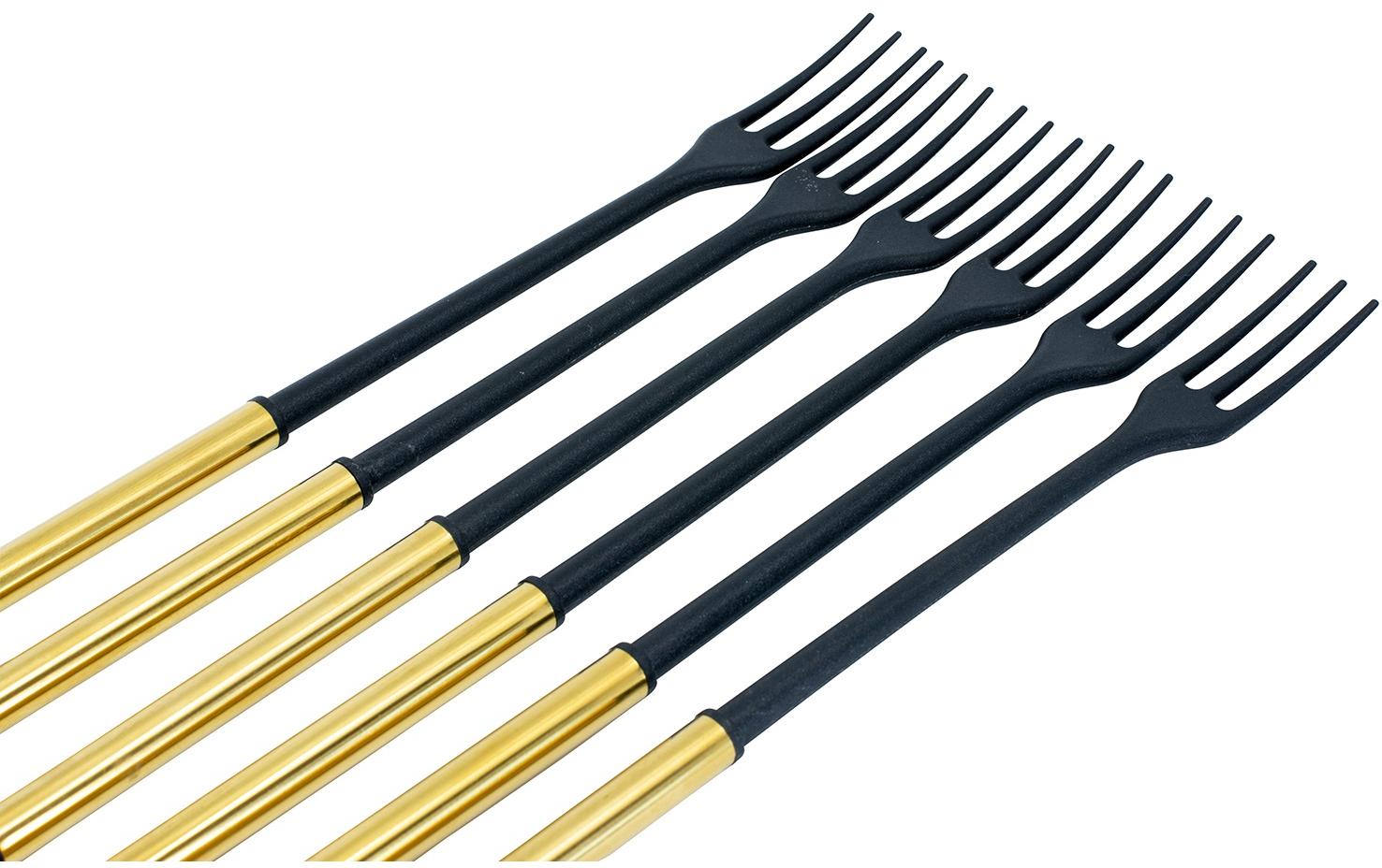 Kadastar Fonduegabeln – 6er-Set, 26 cm, Kunststoff, Griff Edelstahl, Gold, für Käsefondue, spülmaschinenfest