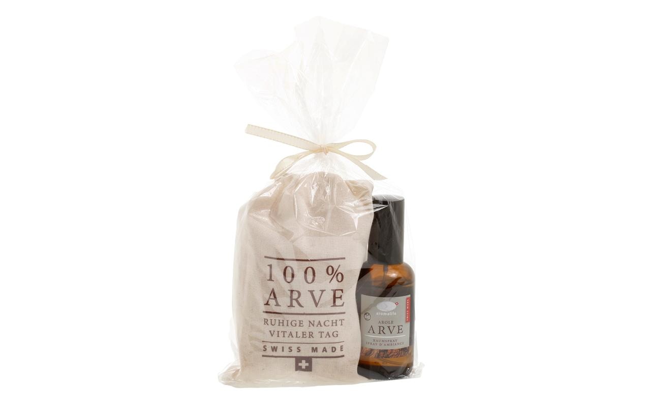 Aromalife Arve Arvenholz – Geschenkset, Raumspray 100 ml, Arvenspäne