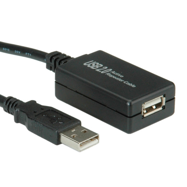 VALUE USB-A Verlängerungskabel (Stecker auf Buchse) – USB 2.0 (480 Mbit/s) – 12 m – aktiv – Schwarz