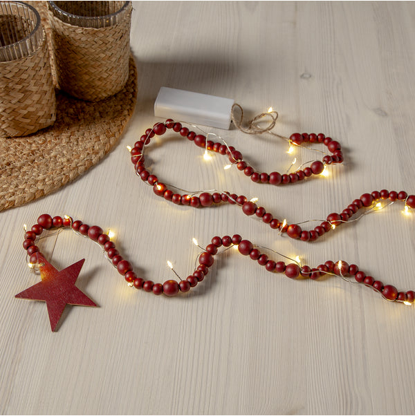 Star Trading Lichterkette Beady – 30 LEDs, 1,5 m, batteriebetrieben, warmweiss, Timer – Rot
