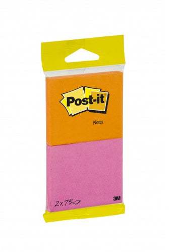 Post-it Haftnotizen – 76 × 63,5 mm – sortiert, 75 Blatt/Block, 2er-Pack