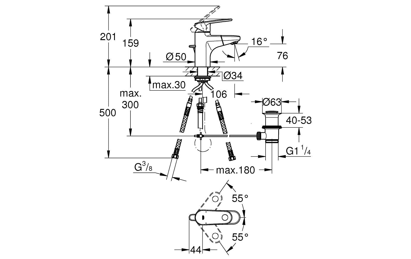 GROHE Europlus Badebatterie – Einhebelmischer, Messing, Chrom