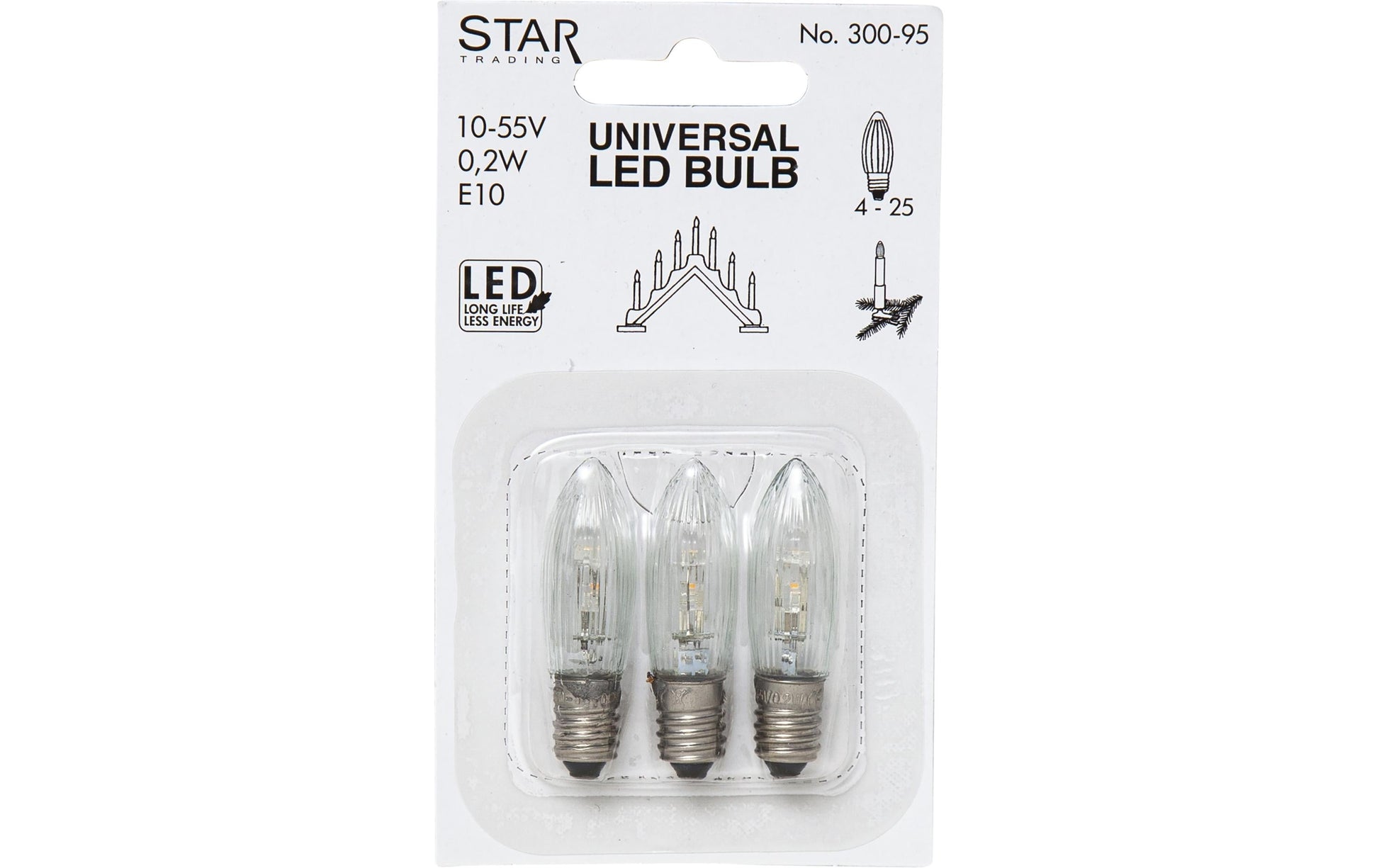 Star Trading LED-Leuchtmittel E10 Kerzenform – Warmweiss 2100 K, 5 lm, 0,2 W – 3 Stk. – Klar