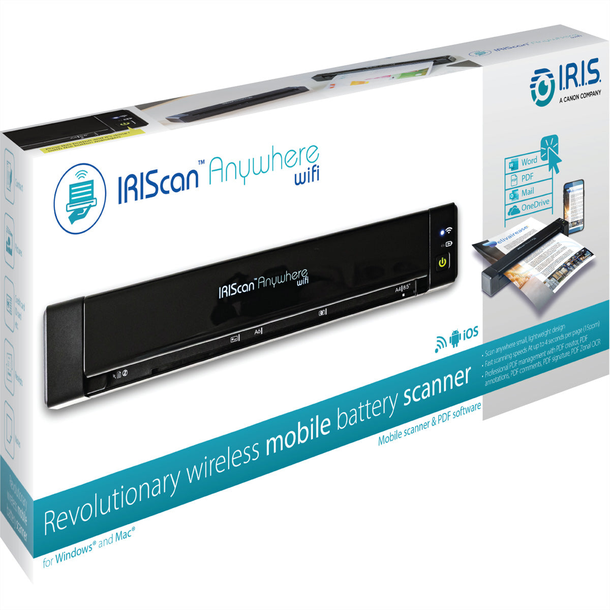 I.R.I.S. IRIScan Anywhere 6 Wifi – Mobiler Scanner, A4, 15 ppm, WLAN, 1'200 dpi