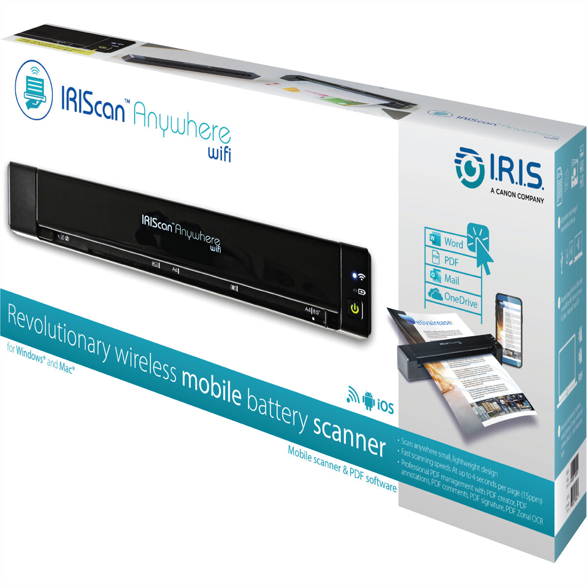I.R.I.S. IRIScan Anywhere 6 Wifi – Mobiler Scanner, A4, 15 ppm, WLAN, 1'200 dpi
