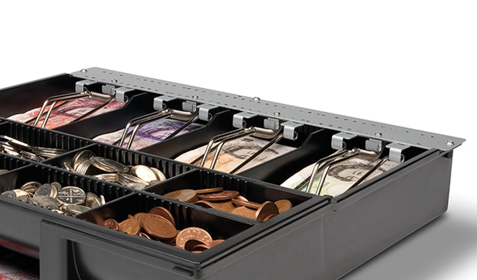 Safescan 4141-T1 – Kassenladen-Einsatz, 4 Scheine/8 Münzen, 358 × 328 × 64 mm, Schwarz