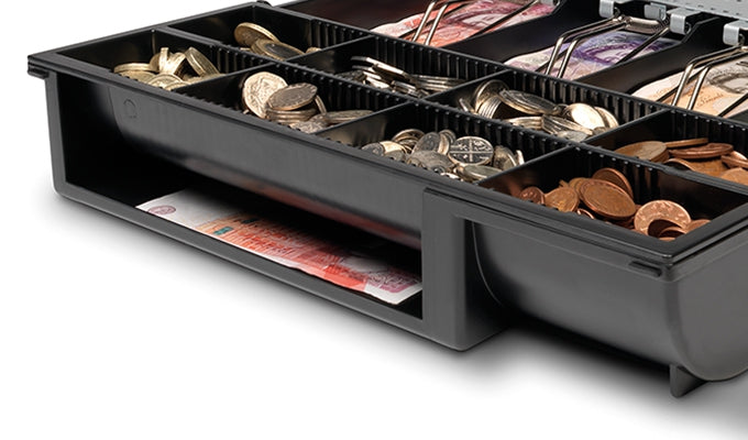 Safescan 4141-T1 – Kassenladen-Einsatz, 4 Scheine/8 Münzen, 358 × 328 × 64 mm, Schwarz