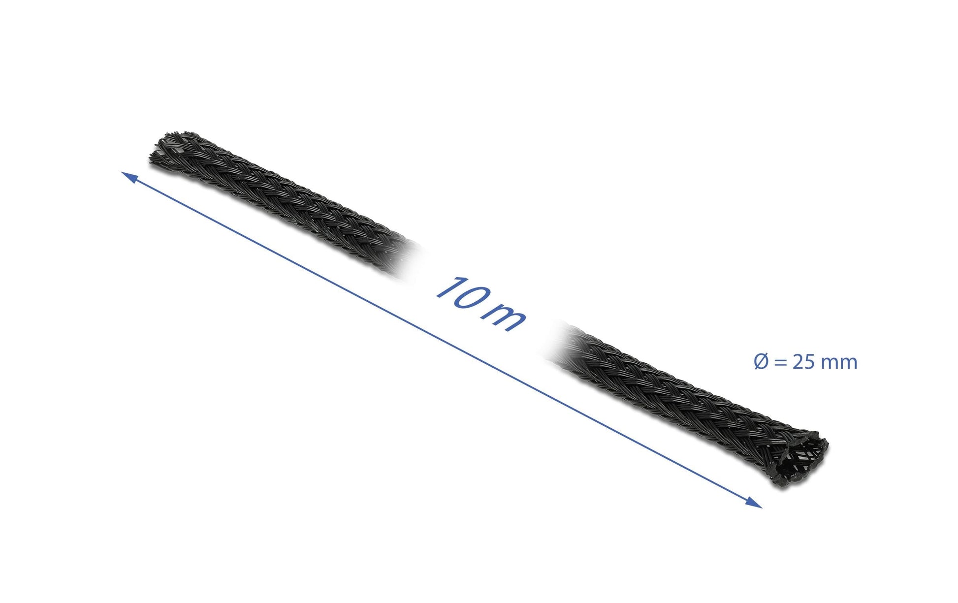 DeLOCK Kabelschlauch, Ø 25 mm × 10 m, dehnbar, selbstschliessend, schneidbar – schwarz