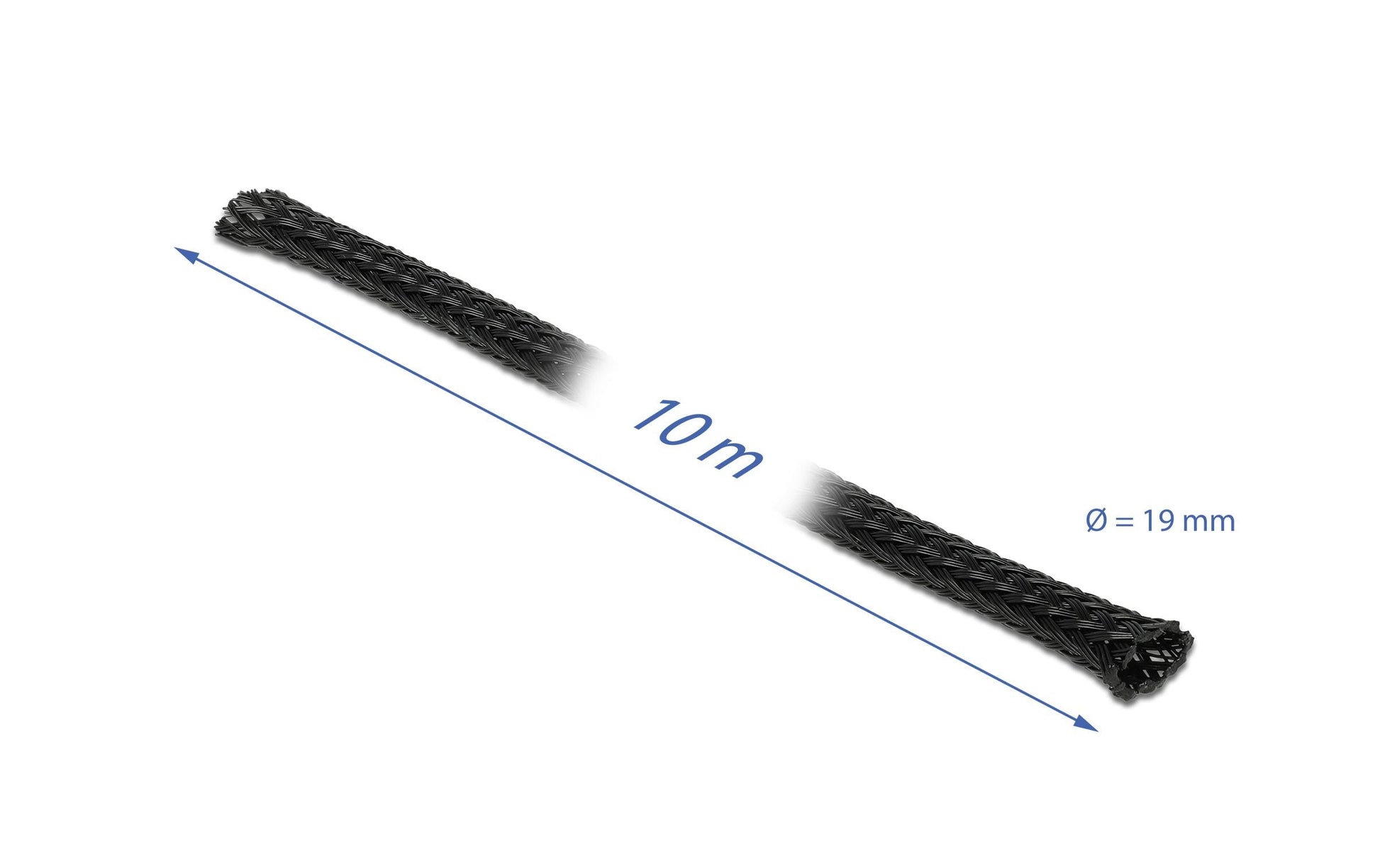 DeLOCK Kabelschlauch, Ø 19 mm × 10 m, selbstschliessend, zuschneidbar, hitzebeständig – schwarz