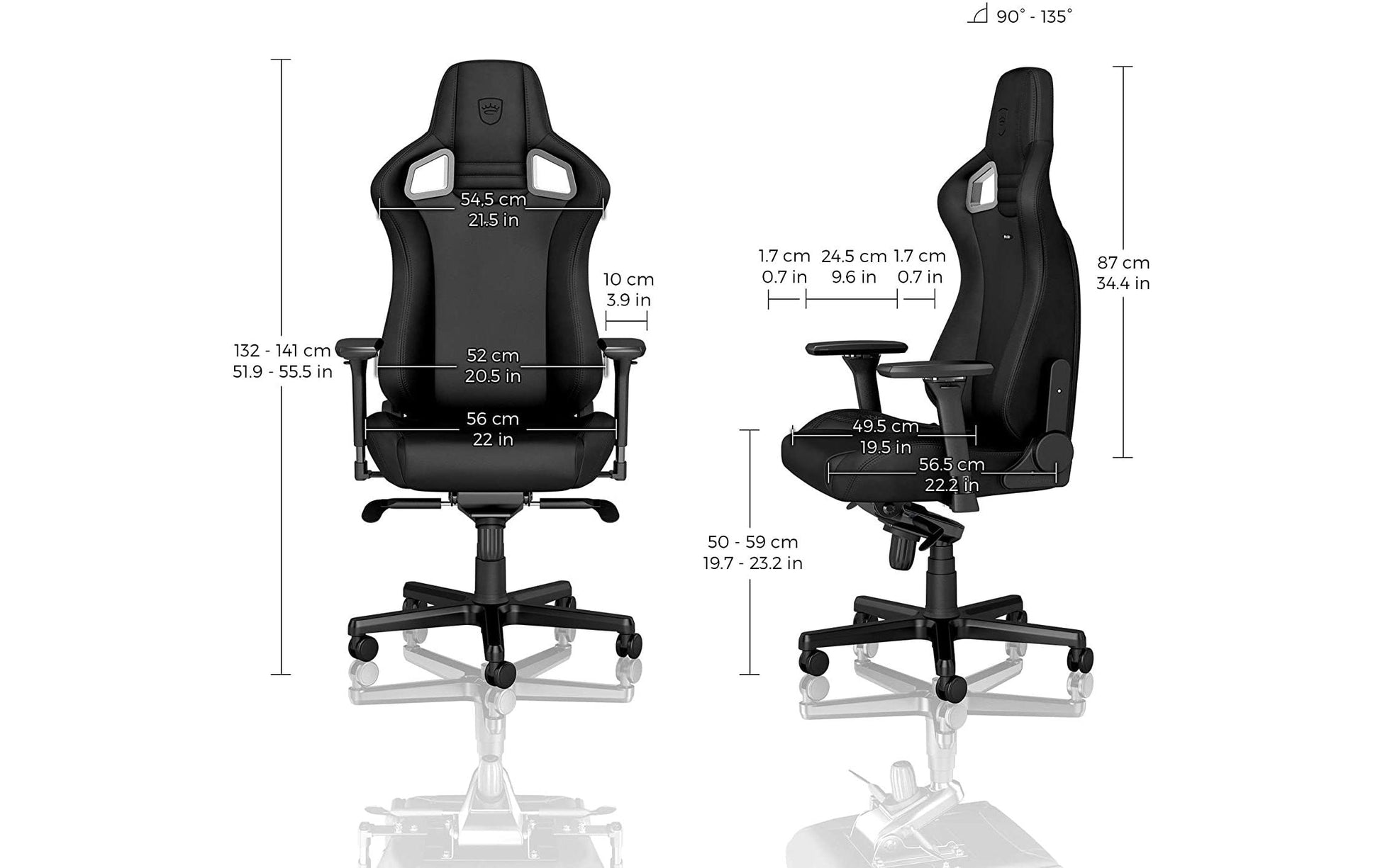 Noblechairs Bürostuhl Epic – 56×56,5×139,5 cm, 120 kg, schwarz