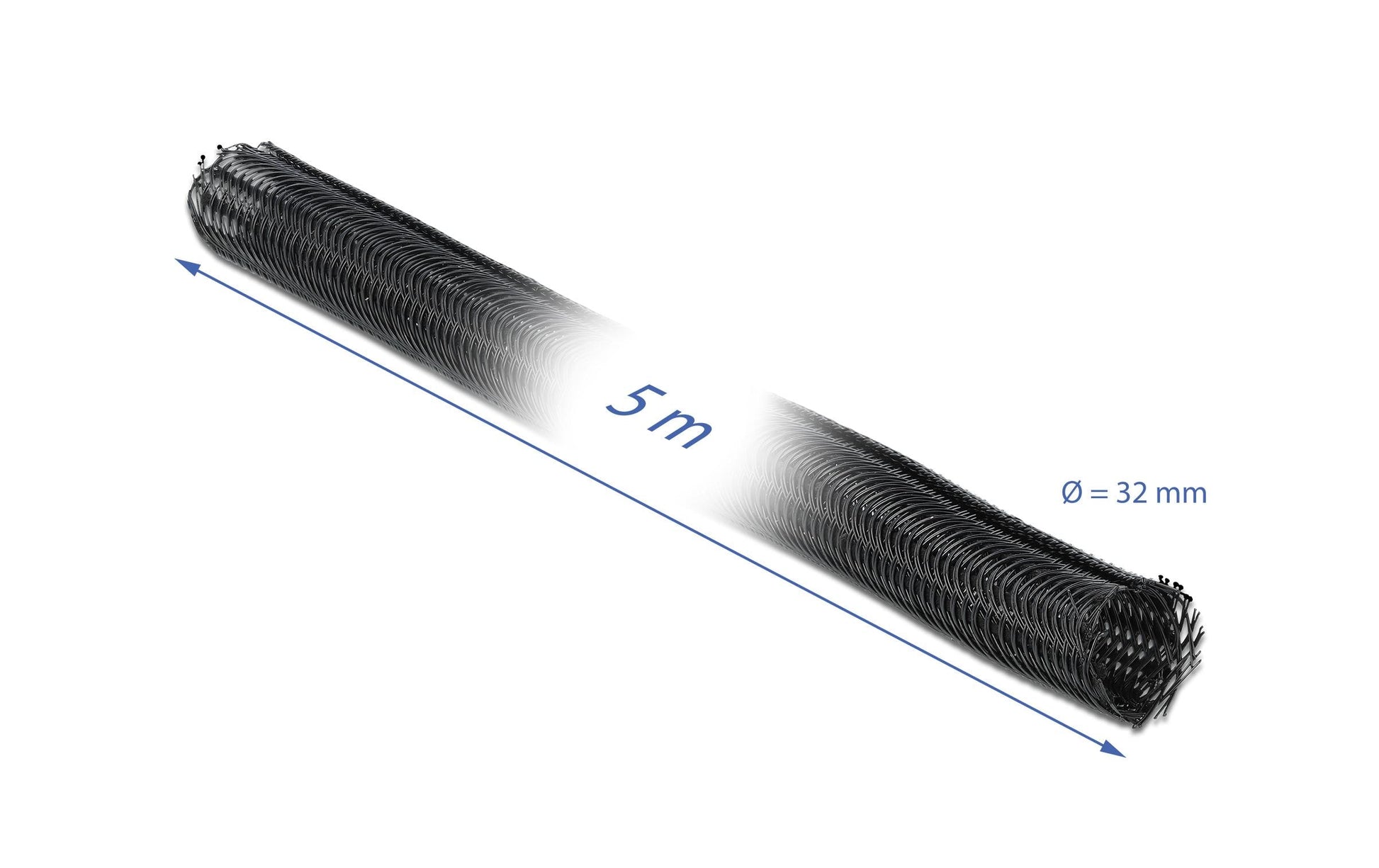 DeLOCK Kabelschlauch, Ø 32 mm × 5 m, Klettverschluss, zuschneidbar – schwarz