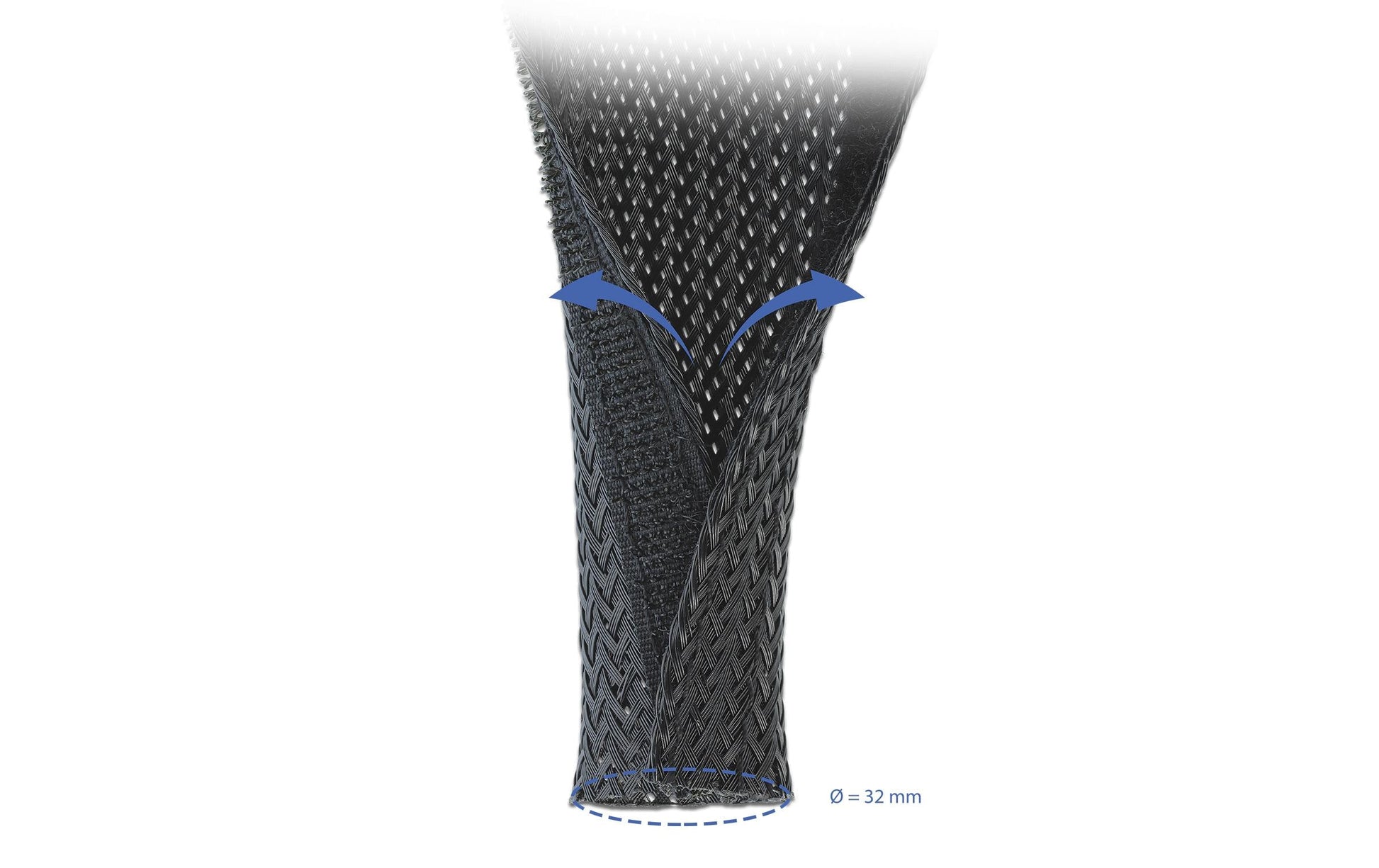 DeLOCK Kabelschlauch, Ø 32 mm × 5 m, Klettverschluss, zuschneidbar – schwarz