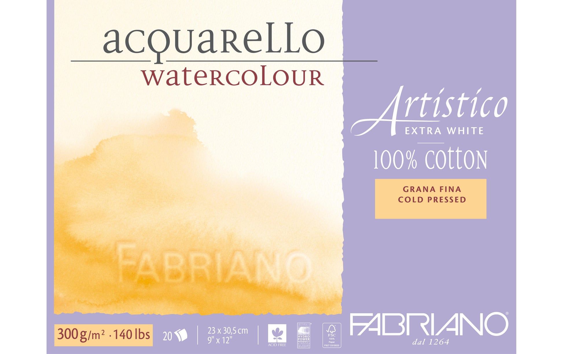 Fabriano Artistico Extra White Aquarellblock, Papier, 300 g/m², 23 × 30,5 cm, 20 Blatt